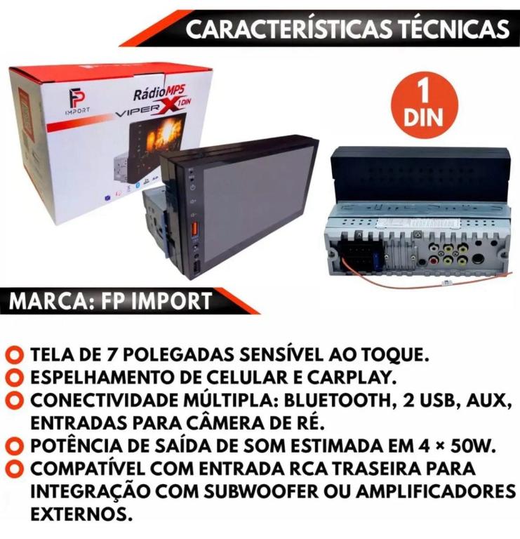 MP5 1 DIN 7 POLEGADAS USB/SD CARD/BLUETOOTH FULL TOUCH CAR PLAY /ANDROID AUTO COM FIO