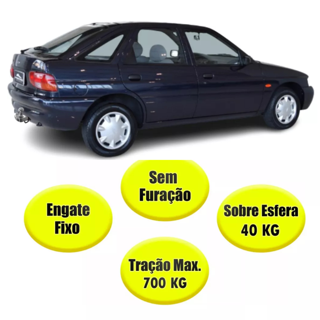 Engate Reboque Fixo Brucke Ford Escort Hatch 1997 Até 2003