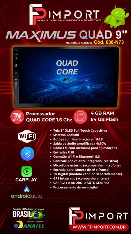 MAXIMUS 9 POLEGADAS  ANDROID 4G +64 G QUAD CORE CARPLAY / ANDROID AUTO FP IMPORT