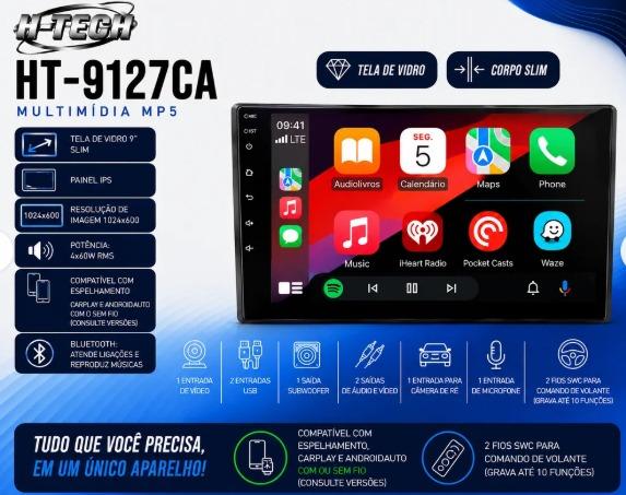 MIDIA SLIM 9 POLEGADAS CARPLAY ANDROID AUTO SEM FIO