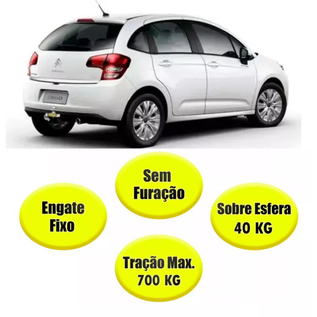 Engate Citroen C3 2006 A 2022 Reboque Rabicho Tração 700kg