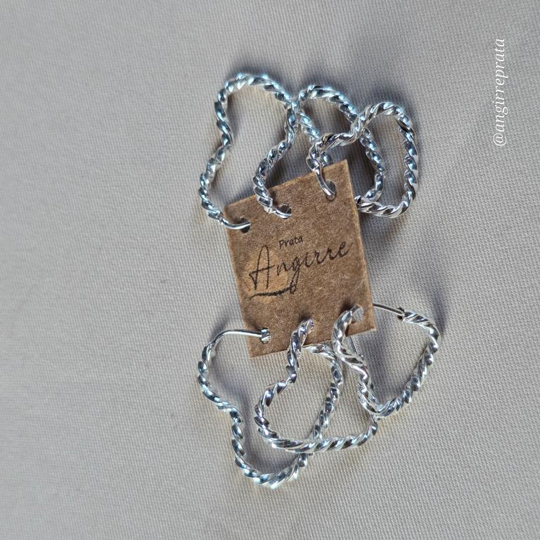 Trio coração fio torcido, encaixe, prata925, tam P, M,G