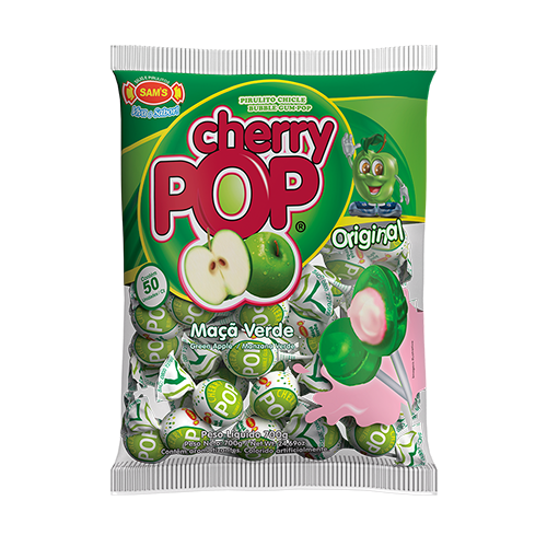 Pirulito Cherry Pop maça verde 50un