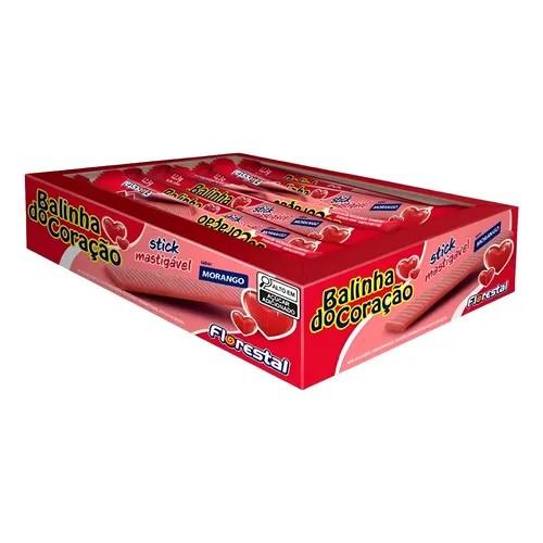 Bala Stick De Coração Morango