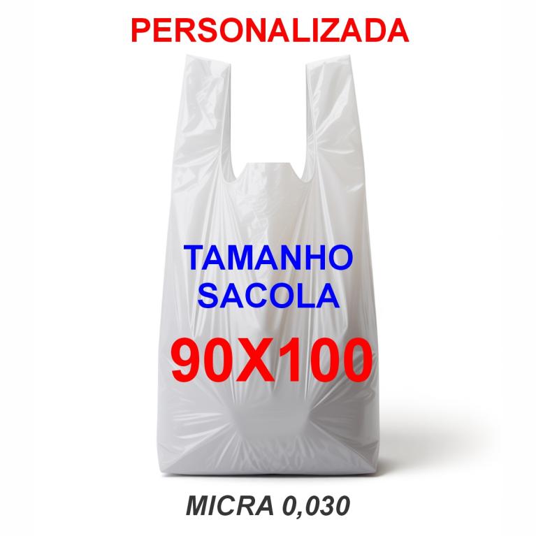 SACOLA PERSONALIZADA 90X100 VIRGEM PCT C/ 1.000 UND (MICRA 0,030 - 22,4KG)