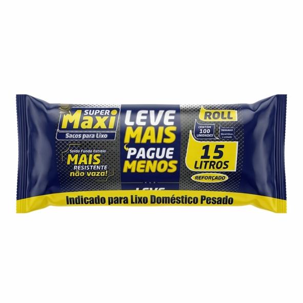SACO PARA LIXO SUPER MAXI PROMO ***ROLO*** LV100 PG80 15L PCT C/ 100 UND - FARDO C/ 06 PCTS