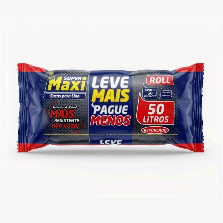 SACO PARA LIXO SUPER MAXI PROMO ***ROLO*** LEVE MAIS PAGUE MENOS - 50L - PCT C/ 50 UND - FARDO C/ 06 PCTS