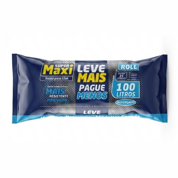 SACO PARA LIXO SUPER MAXI PROMO ***ROLO*** LV25 PG20 100L PCT C/ 25 UND - FARDO C/ 06 PCTS