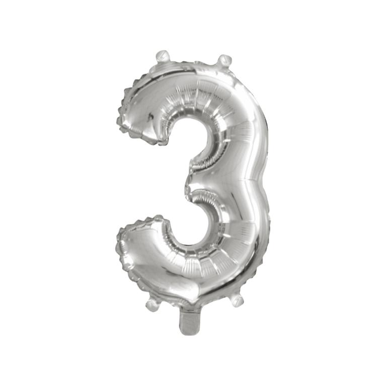 BALAO NUMERO *3* *PRATA* 16'' UND. PCT C/ 05 UND.