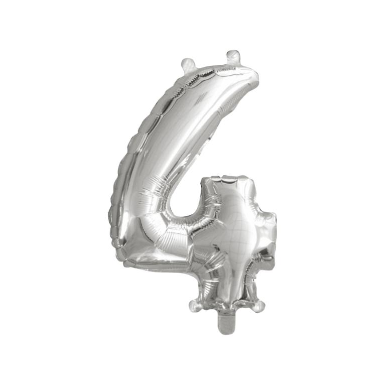 BALAO NUMERO *4* *PRATA* 16'' UND. PCT C/ 05 UND.