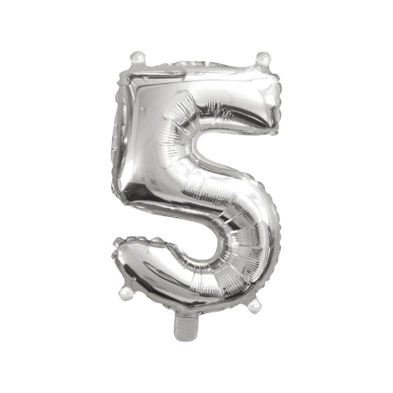 BALAO NUMERO *5* *PRATA* 16'' UND. PCT C/ 05 UND.