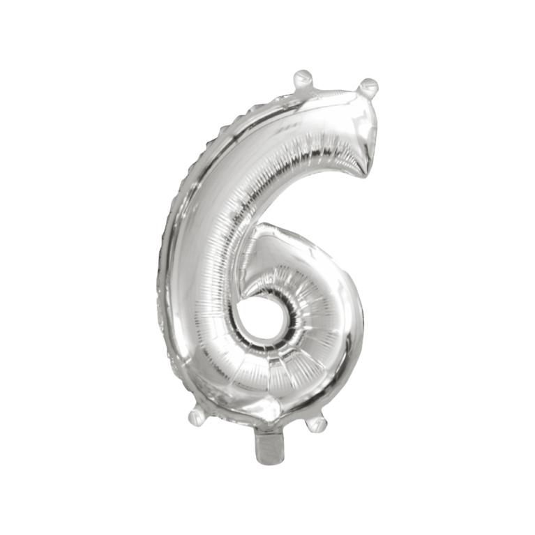 BALAO NUMERO *6* *PRATA* 16'' UND. PCT C/ 05 UND.