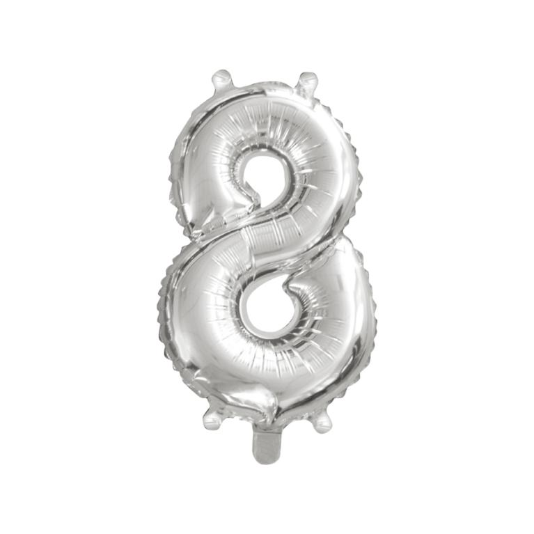 BALAO NUMERO *8* *PRATA* 16'' UND. PCT C/ 05 UND.