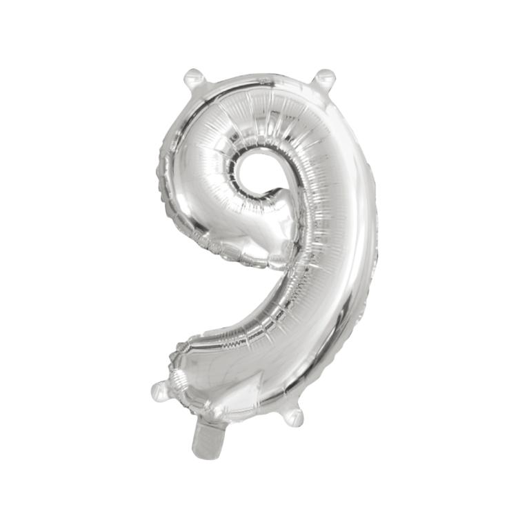 BALAO NUMERO *9* *PRATA* 16'' UND. PCT C/ 05 UND.