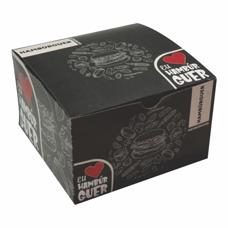 CAIXA PARA HAMBURGUER *EU AMO HAMBURGUER* 12x12x12cm UND. PCT C/ 100 UND. - SMP0104