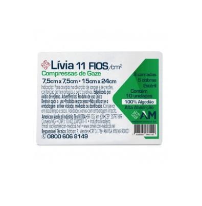 GAZE ESTERIL LIVIA 7,5 X 7,5 C/ 10UN
