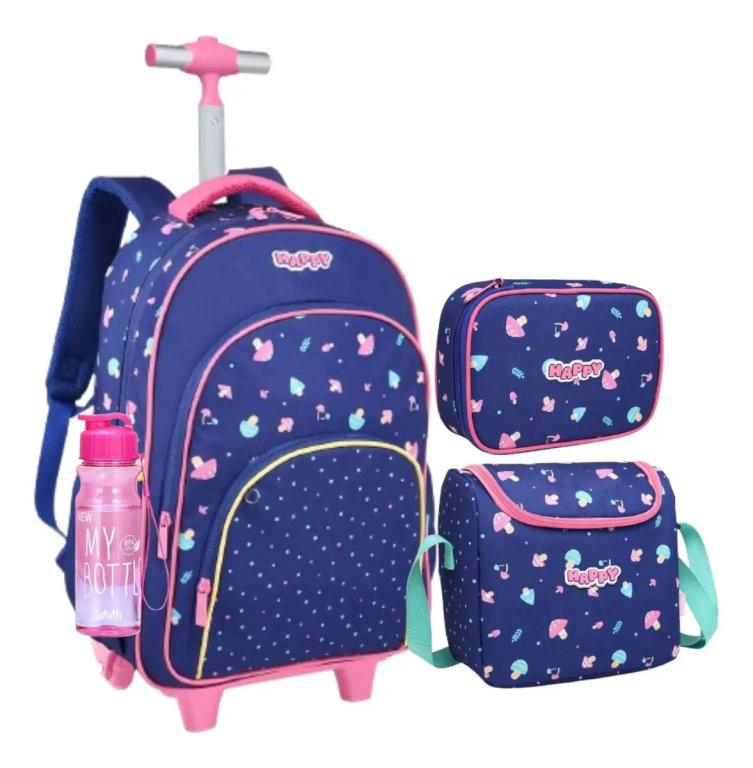 KIT MOCHILA DE RODINHA COM ALÇAS HAPPY COGUMELO TUTUTTI.