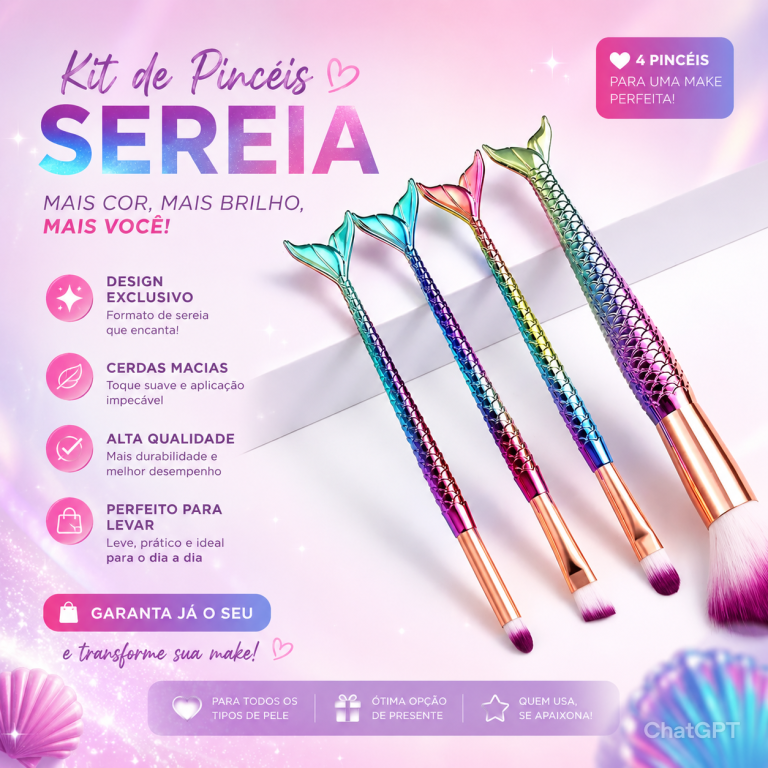 Kit Pincel Sereia para Maquiagem c/4 pçs