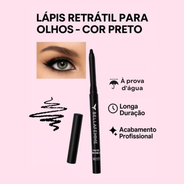 Lapis de Olho Delineador Preto Retrátilà Prova D'água - BELLA FEMME