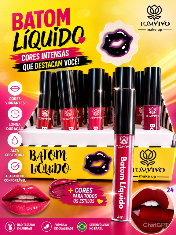 Batom Liquido Matte 4ml - TOM VIVO