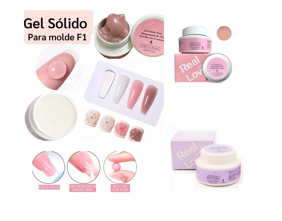 Gel Solido para Alongamento Molde F1 LED/UV 15ml - REAL LOVE