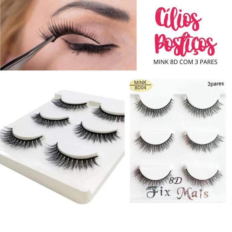 Cilios Postiços Mink 8D 3pares - FIX MAIS