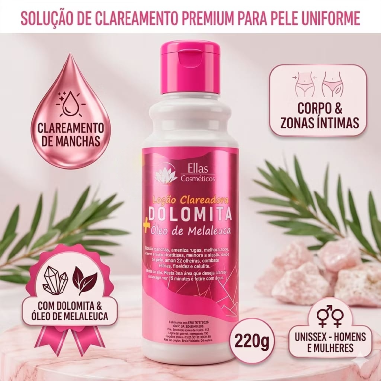 Loção Clareadora Dolomita + Óleo de Melaleuca 220g - ELLAS COSMETICOS