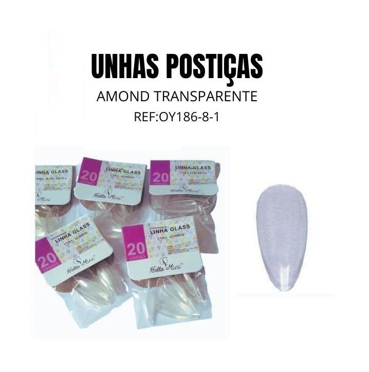 Unhas Postiças ALMOND Transparente 01pct c/20pçs - HELLO MINI