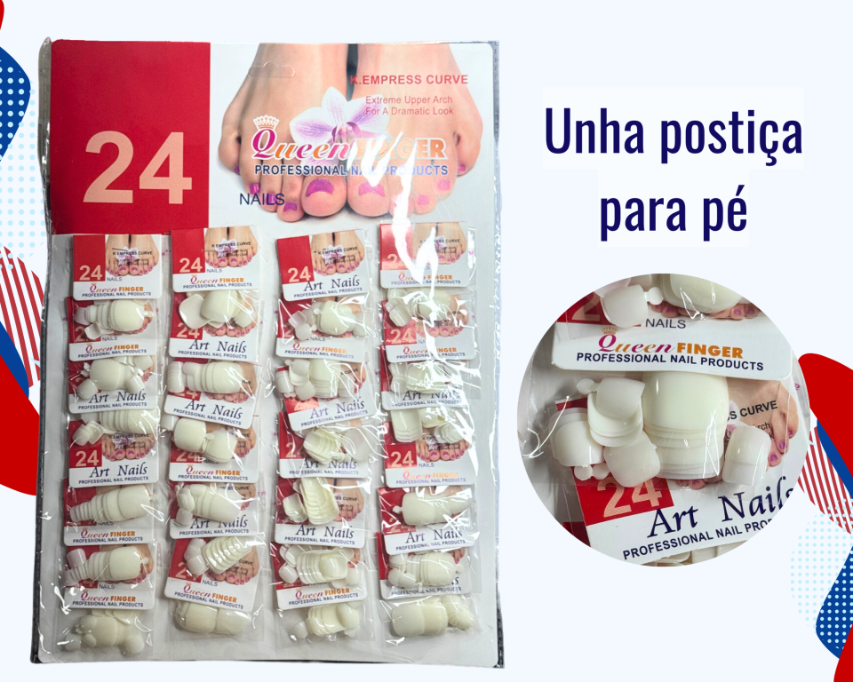 UNHA POSTIÇAS TRANSPARENTE PARA PÉS CTL C/20PCT - QUEEN FINGER