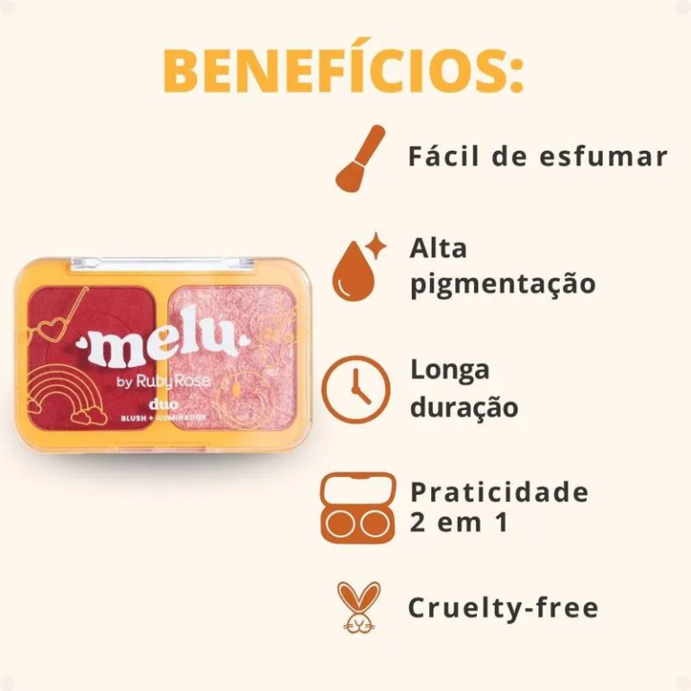 Paleta Duo Blush + Iluminador Highlighter Melu 6g - RUBY ROSE