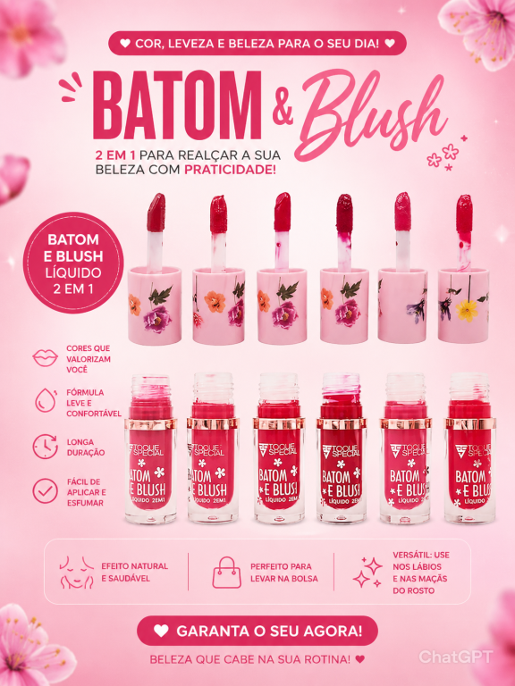 BATOM E BLUSH LÍQUIDO 2 EM 1 - TOQUE SPECIAL