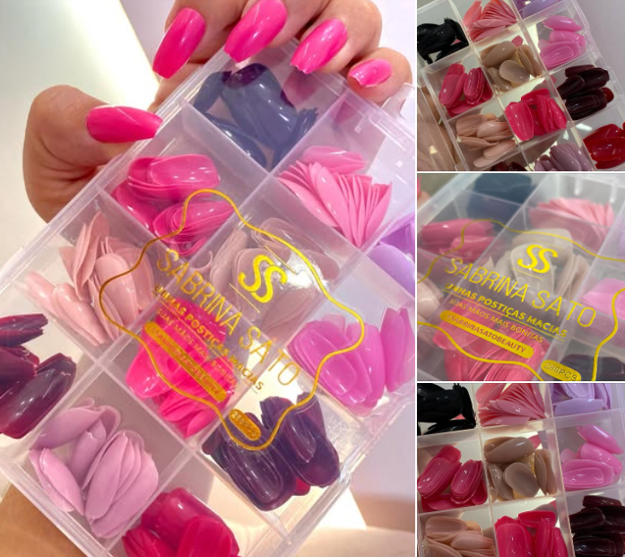 Unhas Postiças Tons Rosa Lisa  144 Peças - SABRINA SATO