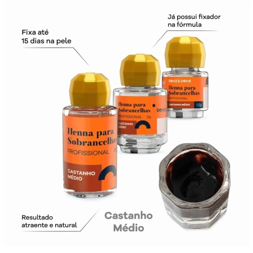 Henna para Sobrancelhas Castanha CLARO 1,5g - DELLA & DELLE