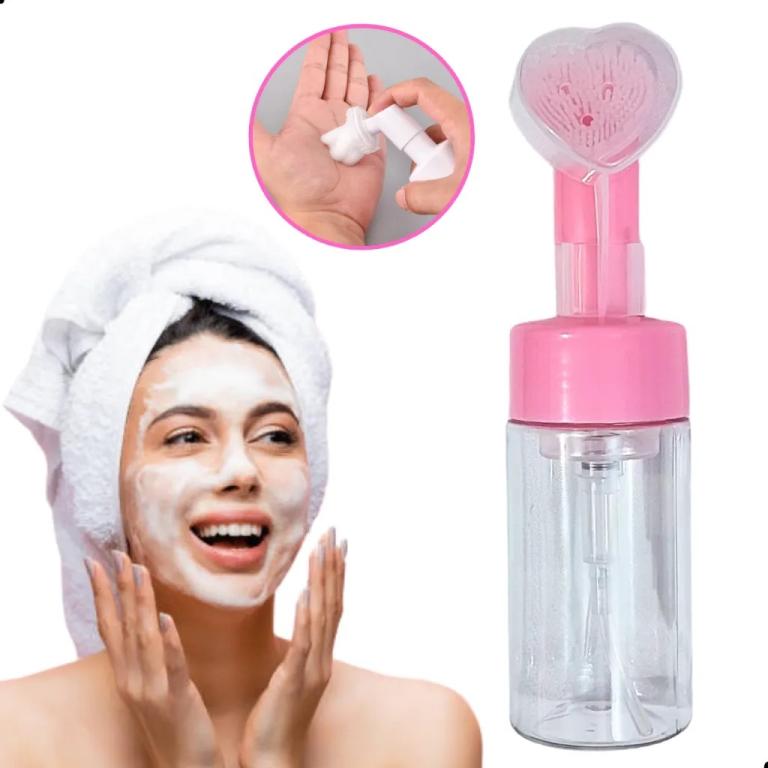 Frasco Pump Espumador Rosa c/ Escovinha Coração 120ml