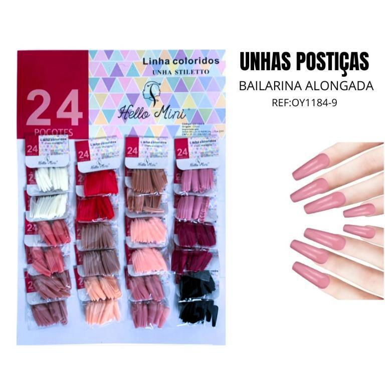Unhas BAILARINA ALONGADA Colorida c/24pçs - HELLO MINI