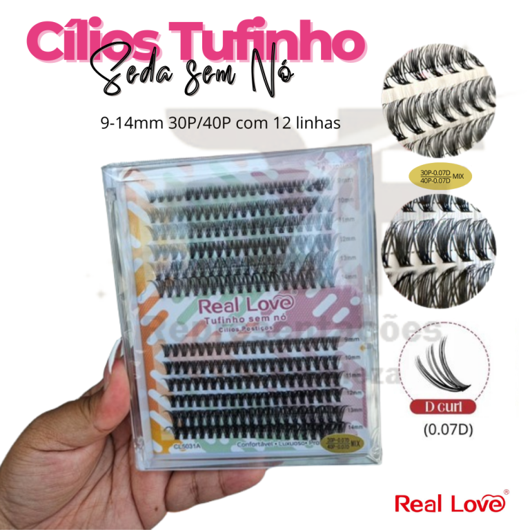 Cilios Tufinho Seda Box Mix 12 Linhas 9/14mm20/30P - REAL LOVE