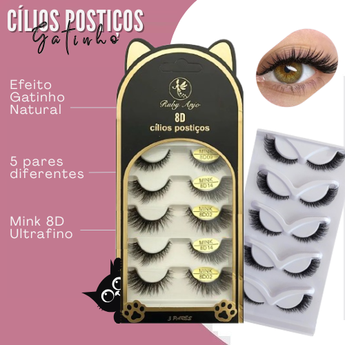 Cilios Postiços Mink 8D Gatinho c/5 pares - RUBY ANJO