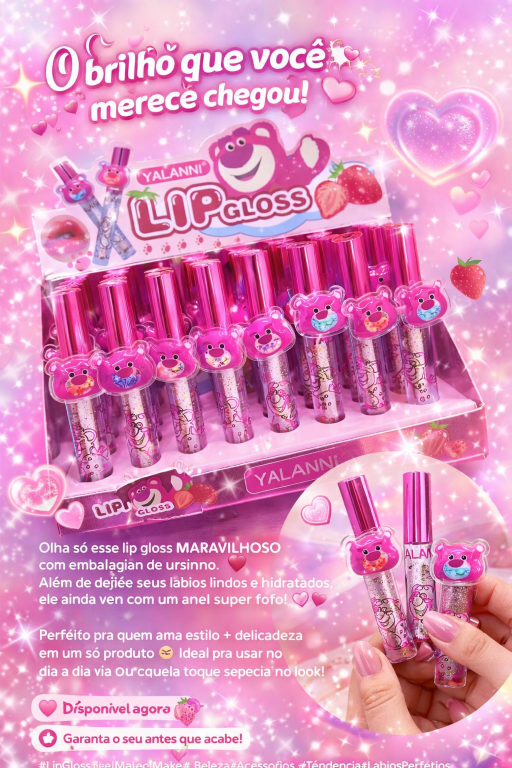 Lip Gloss Ursinho com anel - YALANNI