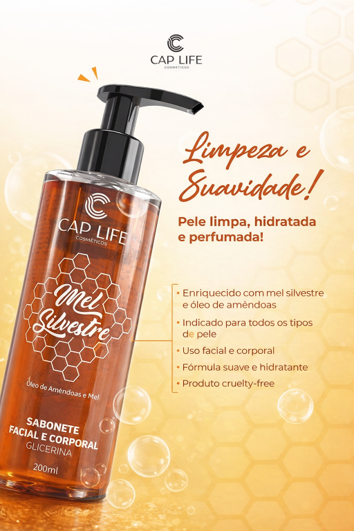 Sabonete Facial e Corporal Glicerinado Mel Silvestre 200ml – CAP LIFE
