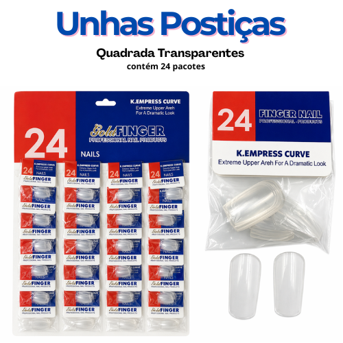 UNHAS POSTIÇAS QUADRADA TRANSPARENTES C/24PTS - GOLD FINGER