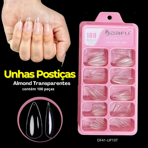 Unhas Postiças Almond Transparentes c/100peças - DAFU