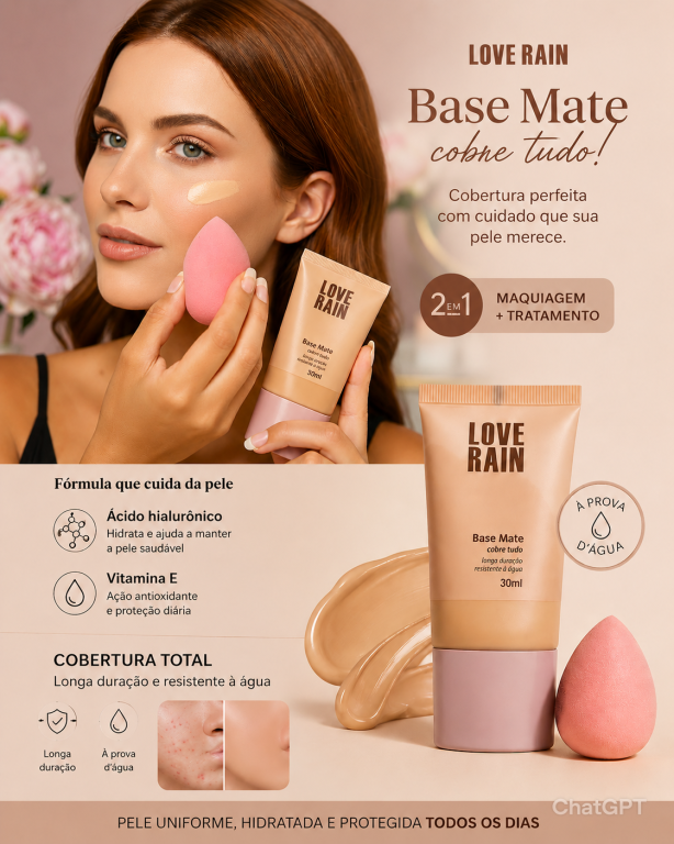 Base Matte Cobre Tudo à prova d'água 30ml - LOVE RAIN