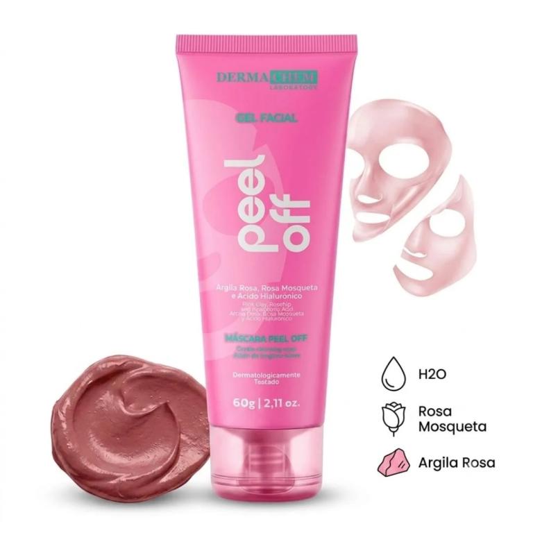 Gel Facial Peel Off Rosa Mosqueta e Argila Rosa 60g - DERMACHEM