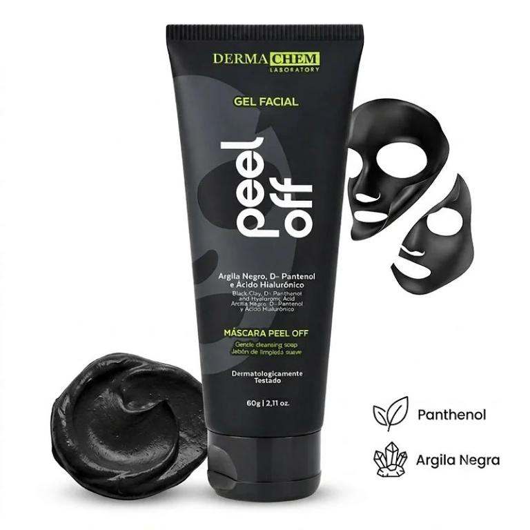 Gel Facial Peel Off D-Pantenol e Argila Negra 60g - DERMA CHEM
