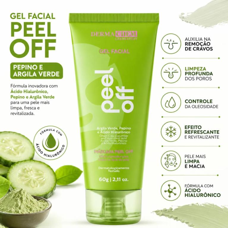Gel Facial Peel Off Pepino e Argila Verde 60g - DERMA CHEM
