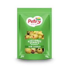 AZEITONAS VERDES EM CONSERVA SEM CAROCO POUCH PETRY 100G