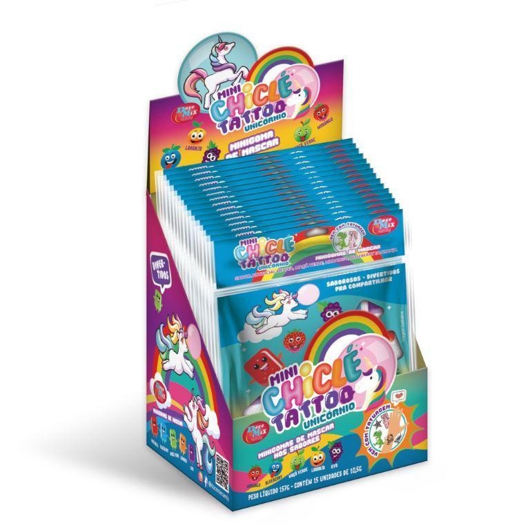 MINI CHICLE UNICORNIO TATOO DISPLAYS C/ 15 UNIDADES- TUTTI FRUTTI