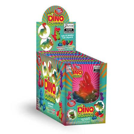 BALA DE GELATINA DINO  GUMMY CX 20 DISPLAYS C/ 15 UNIDADES  13 G MELANCIA , MORANGO, UVA,BLUEBERRY