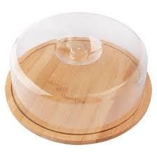 BOLEIRA TAMPA REDONDO PLASTICO ABS E BAMBU 28 CM X 28 CM X 9 CM