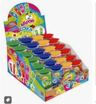 BALA LIQUIDA SLIME LOKA 8G CX 12 DISPLAYS C/ 24 UNIDADES MORANGO, MIRTILO, FRUTAS E MAÇA VERDE